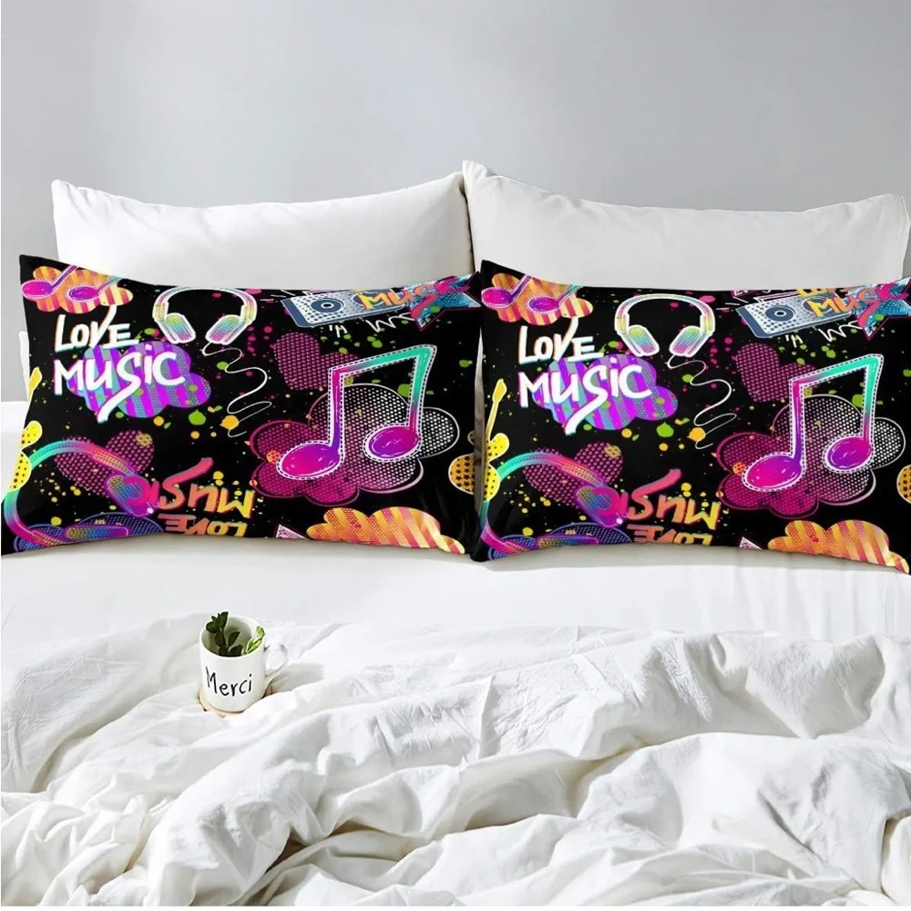 Music-Themed Duvet Cover 3-Piece Set Full Size Cover, Pillowcases NEW